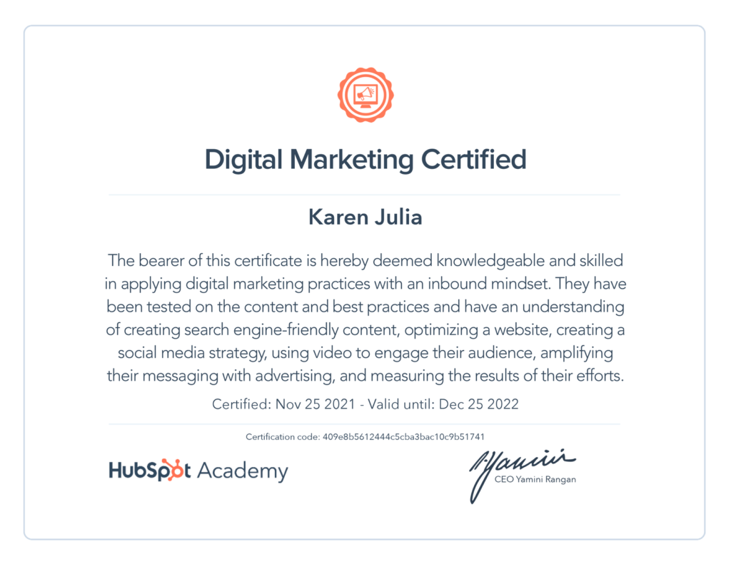 Hubspot Digital Marketing Certification